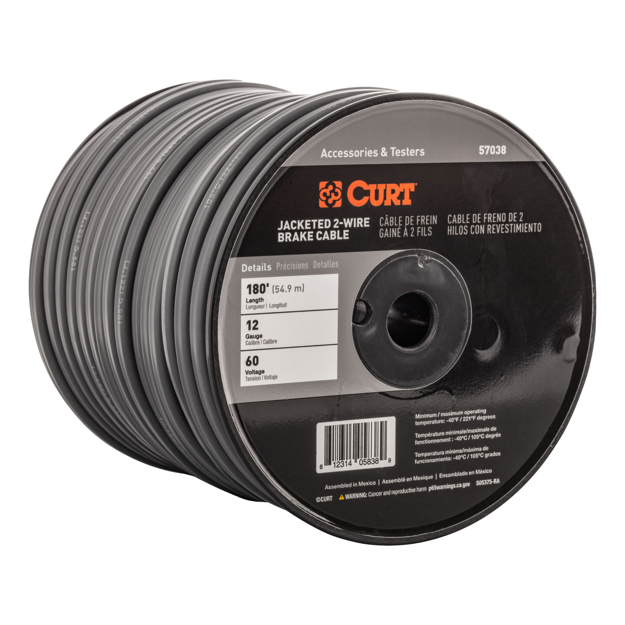 Curt Manufacturing 2-Wire Jacketed Trailer Brake Cable — 180ft., 12-Gauge, Black/Blue, Model# 57038